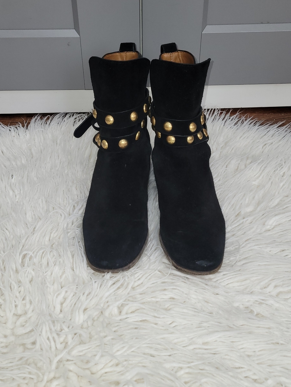 Seeby Chloe  Black Suede Ankle Boots with Gold Stud Detailing